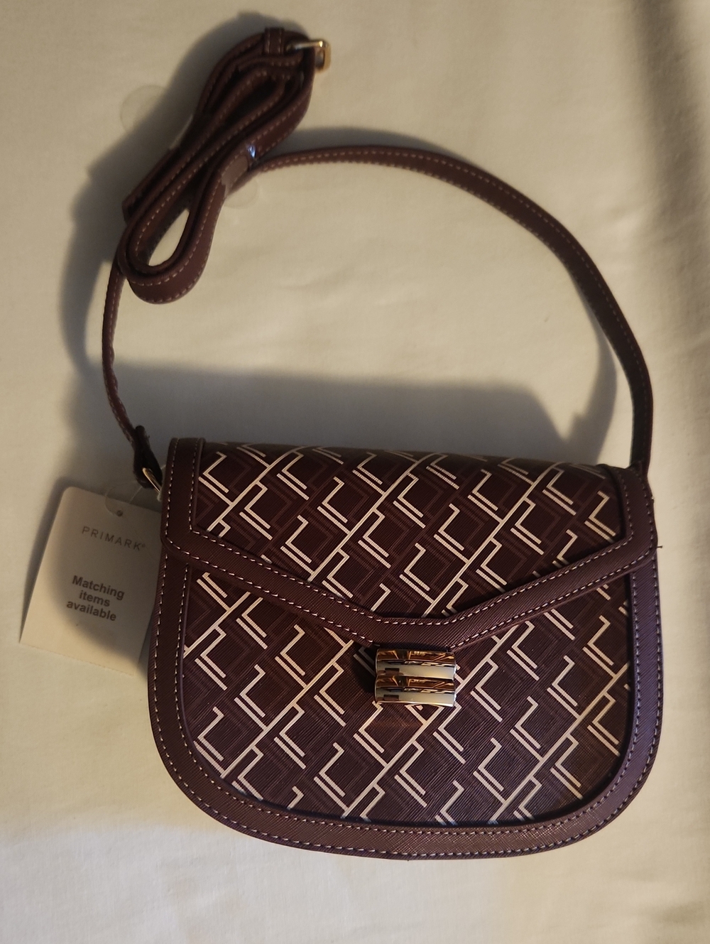 Primark Plum Geometric Crossbody Bag with Gold Colored Clasp